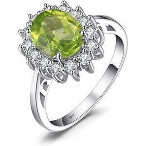 Sterling Silver-peridot Princess Diana Class Birthstone Halo Ring